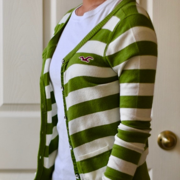 green and white striped cardigan